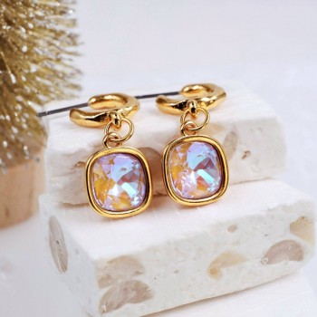 Σκουλαρίκια Κρίκοι με Κρύσταλλα Swarovski | Cappuccino