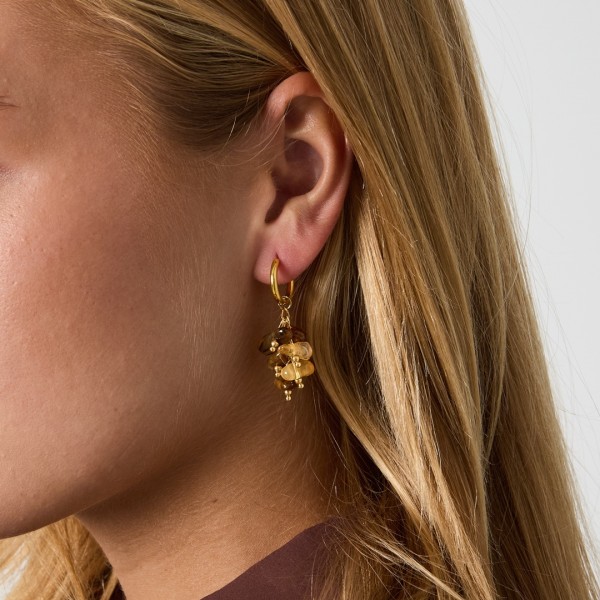 Ατσάλινα σκουλαρίκια με επίχρυση επιμετάλλωση και Λουλούδια Ρητίνη Καφέ