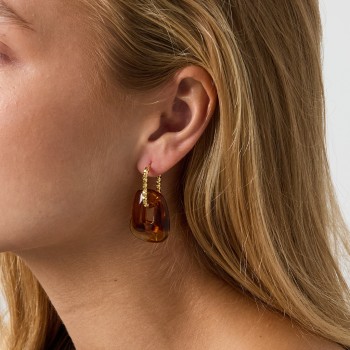 Σκουλαρίκια από Ανοξείδωτο Ατσάλι & Καφέ Ρητίνη