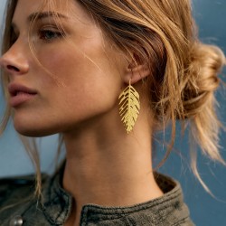 Stainless Steel Leaf Drop Earrings Stainless Steel Leaf Drop Earrings with 24K gold plating