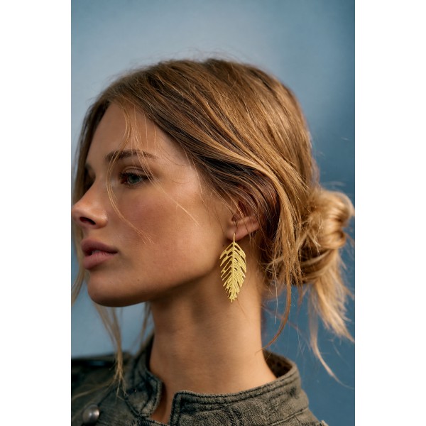 Stainless Steel Leaf Drop Earrings Stainless Steel Leaf Drop Earrings with 24K gold plating