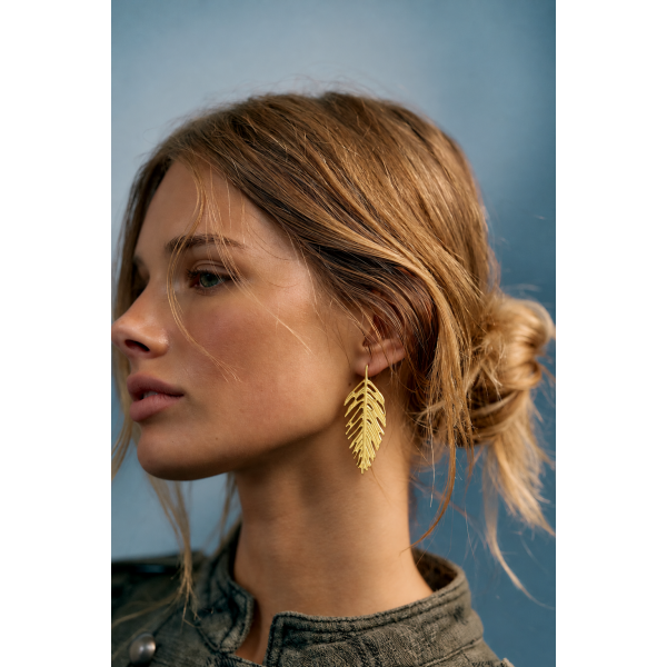 Stainless Steel Leaf Drop Earrings Stainless Steel Leaf Drop Earrings with 24K gold plating