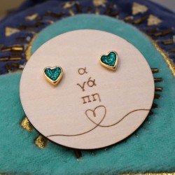 Σκουλαρίκια Καρδιές με Σμάλτο Glitter και επίχρυση επιμετάλλωση 24Κ