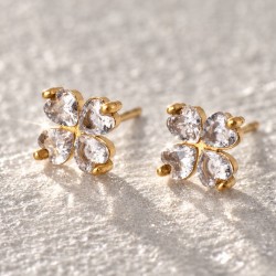 Stainless Steel Four-Leaf Clover Stud Earrings with Zircons Stainless Steel Four-Leaf Clover Stud Earrings with Zircons and 24K gold-plating