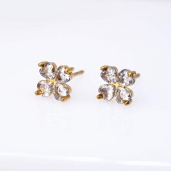 Stainless Steel Four-Leaf Clover Stud Earrings with Zircons Stainless Steel Four-Leaf Clover Stud Earrings with Zircons and 24K gold-plating