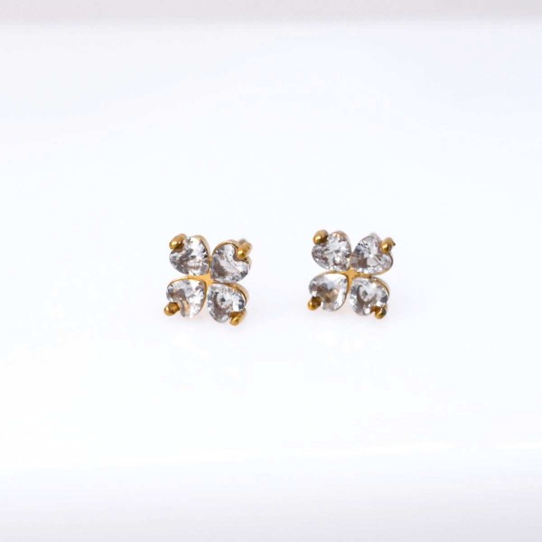 Stainless Steel Four-Leaf Clover Stud Earrings with Zircons Stainless Steel Four-Leaf Clover Stud Earrings with Zircons and 24K gold-plating