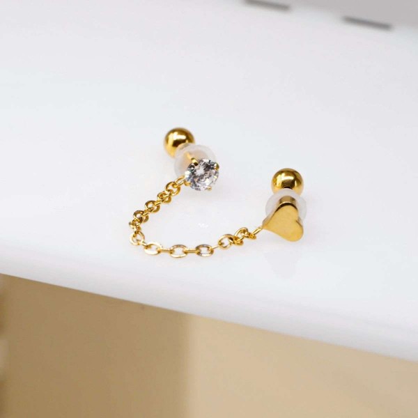 Piercing με Καρδιά, Αλυσίδα & Ζιργκόν από Ανοξείδωτο Ατσάλι Σκουλαρίκι Piercing με καρδιά, αλυσίδα & ζιργκόν από ανοξείδωτο ατσάλι
