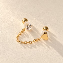 Piercing με Καρδιά, Αλυσίδα & Ζιργκόν από Ανοξείδωτο Ατσάλι Σκουλαρίκι Piercing με καρδιά, αλυσίδα & ζιργκόν από ανοξείδωτο ατσάλι