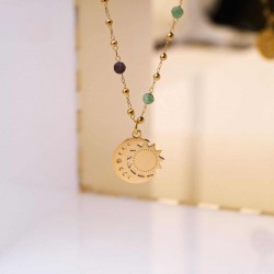 Κολιέ Celestial από Ανοξείδωτο Ατσάλι με Πέτρες Αχάτη Κολιέ Celestial από Ανοξείδωτο Ατσάλι με Πέτρες Αχάτη και επιμετάλλωση χρυσού 24Κ