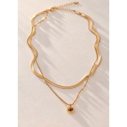 Layered Stainless Steel Necklace with Crystal and 24K gold plating 