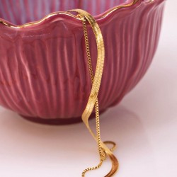 Layered Stainless Steel Necklace with Crystal and 24K gold plating 