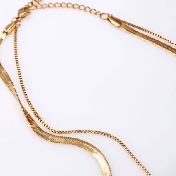 Layered Stainless Steel Necklace with Crystal and 24K gold plating 